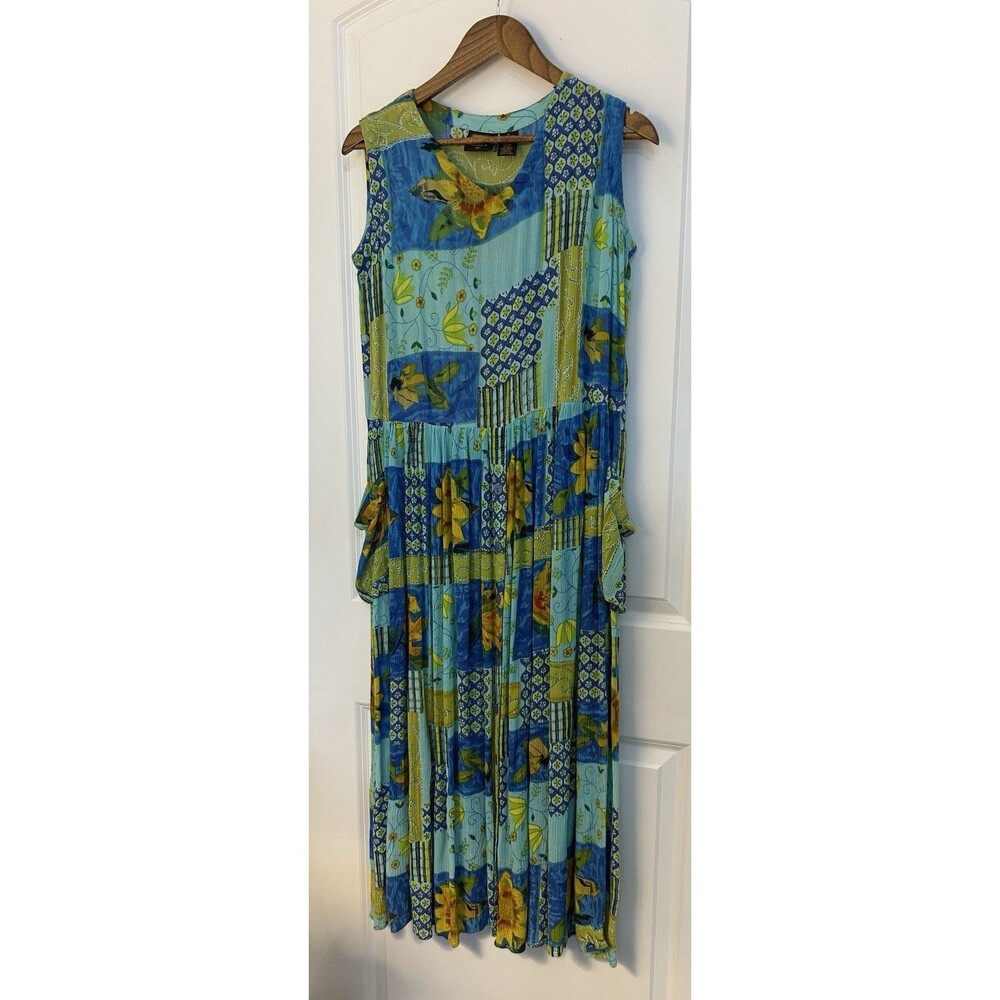 Bila Maxi Dress Women M Boho Patchwork Floral Tropical Flowy Crinkle Festival 90 - Picture 3 of 10